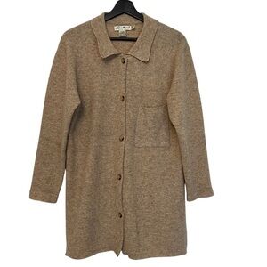Vintage Eddie Bauer Wool Collar Button Front Sweater Jacket Oatmeal Beige Small